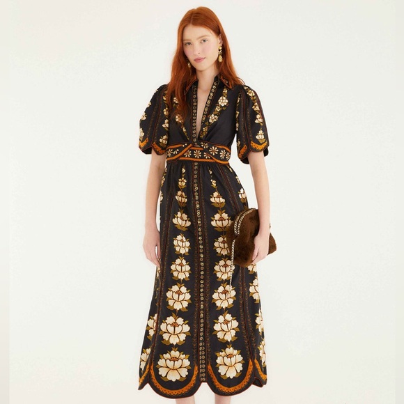 FARM Rio Dresses & Skirts - FARM Rio Black & Gold Floral Midi Dress